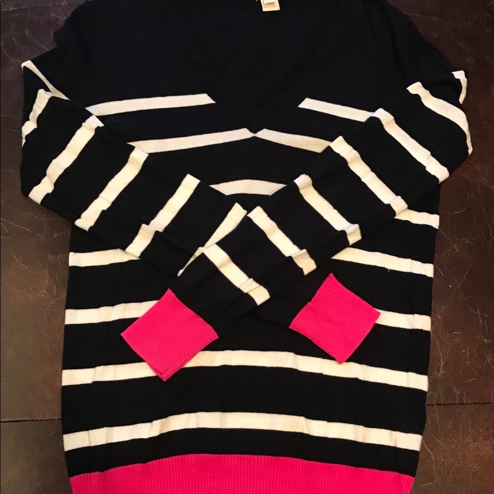 J. Crew Navy, White, and Pink Sweater